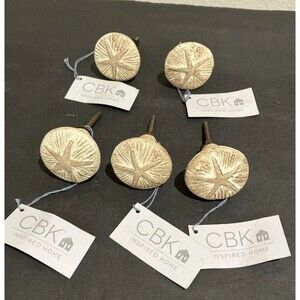 5 Sand Dollar Starfish Drawer Cabinet Knobs Weathered White Brown NWT VTG ~1.75”